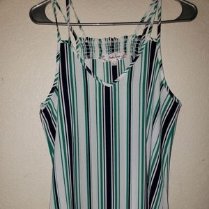 Green,black and white striped blouse